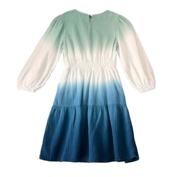 Universal Thread Dress Size XS Blue Balloon Sleeve Tiered Gauzy Ombre Dip Dye - Picture 4 of 10